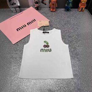 Mi SpringSummer New Sweet Style Series Cherry Nail Diamond Letter Decoration Slim Fit Versatile Knitted Tank Top