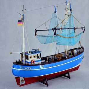 Model Set Aircraft Modle 1/48 model boat PELLWORM fishing boat wooden kit DIY assembly sailboat decoration kit model toy boy gift series S2452196