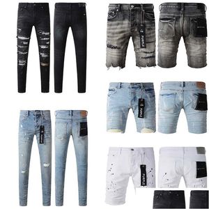 Kvinnors jeans lila designer shorts för män mode dog rippade cyklister kvinnor denim last svarta byxor sommar kort droppe leverans ap otv7d