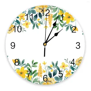 Wall Clocks Flower Watercolor Yellow Bedroom Clock Large Modern Kitchen Dinning Round Watches Living Room Watch Home Decor