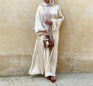 女性ファッション光沢のあるヒジャーブパフスリーブイスラム教徒ドレスEid Djellaba Abaya Dubai Satin Turkey Islam Abayas2481700