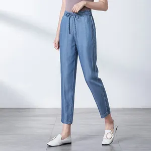 Calça jeans feminina Lápis Pontas casuais calça alta cintura elástica bodycon