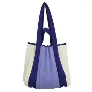 Bag Shoulder Women Pleated Tote Handbag Knitted Patchwork Crossbody Sling Female Fashion Shopper Purple Orange