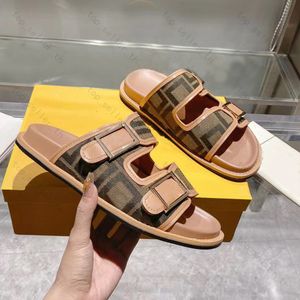 Designer Slipper Men Women Fabric Sandal Flat Slide Dove Grey Leather Slides Printing Slippers Double Band Buckle Sandals