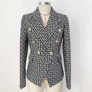 Мужские костюмы Blazers Luxury 2024 Star New Women Pat Lion Button Double Breads Slim Geometric Jacquard Jacket T240521