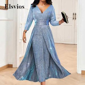 Women's Jumpsuits Rompers Fashion Lady Glossy Shiny Glitter Party Jumpsuit Women Long Sleeve Slim Dress Romper Sexy V Neck Pencel Pants Overalls Playsuits Y240521