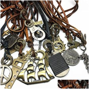 Pendant Necklaces 20Pcs/Lot Top Leather Necklace Handmade Mens Womens Fashion Jewelry Punk Metal Mixed Styles Wholesale Lot Drop Deliv Dhh3G