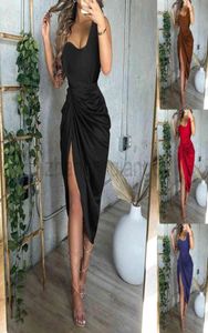 Designer Wed Prom Bridesmaid Summer Flower Girl Dress European American Solid Color Sexy Split Long Skirt Pleated Single Shoulder 1801943