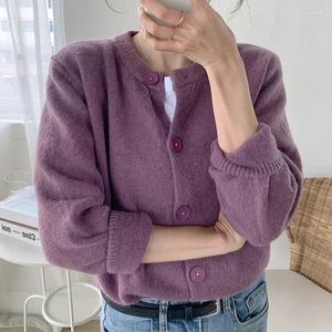 Kobiety Jumn Winter Knit Sweter 5 kolorów dzianiny kardigany koreańskie eleganckie miękkie luźne swetry fioletowe 2024 Grube płaszcz