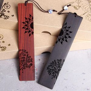Redwood Sun Tree Bookmarks Chinese Wind Wooden Ebony Red Sandalwood Laser Carving For Books Book Mark