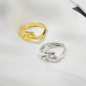 Cluster Rings Ins Vintage Romantic Love Hug Carved Hand Ring Forever Adjustable For Women Men Fashion Aesthetic Jewelry