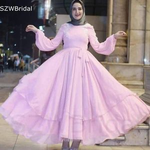 Partykleider Ankunft Chiffon Langarmabend 2024 hohes Nacken muslimisches arabisches Kleid Dubai Kleid