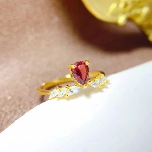 Anel de granada de pirope natural para desgaste diário 4mmx6mm VVS grau 0.3ct Garnet 925 Presente de anel de prata para esposa