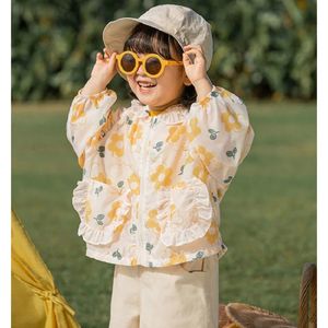 Летняя мода легкая цветочная прекрасная девочка, палочки с капюшоном, полная Zip Kids Sun Top Jackets за 1-10 лет 240521