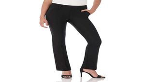 Abito da donna a gamba larga funzionano pantaloni a colori solidi con tasche inclinate per levate per carriera lunghi pantaloni 2011098650247