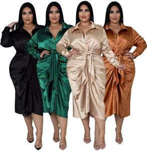 Frauen Kleidung Plus Größe Hemd Kleider elegant drehen Kragen Langarm Draped Party Kleid Drop Whole2312535