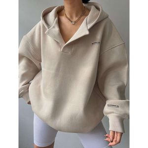 Hooded Hoodie Women S Loose V Neck Sweater New Spring Autumn And Winter Korean Version Plush Thickened Basic Versatile Top