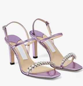 2024 Luxury Summer Meira Sandals Shoes For Women Crystal Strappy Lady Gladiator Sandalias Perfect High Heels Bridal Wedding Bridals