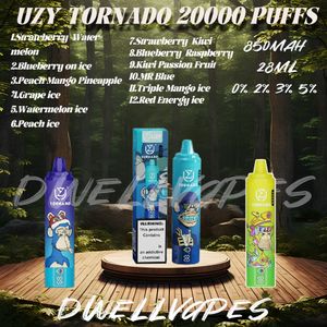 Orijinal Uzy Bang Tornado 20000 Puf Tek Kullanılabilir Vape 20K Puflar E Sigara Vaper 850mAh Şarj Edilebilir Pil Cihazı 28ml Kartuş Pod Çubuğu 0% 2% 3% 5% 5 Seviye 12 Lezzet