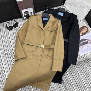 Designer Women Trench Coats Women Trench Coat Designer Autumn and Winter New High End Pendling Elegance i kombination med Belt Lapel Mid Length Suit Pock för kvinnor