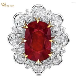 Cluster Rings Wong Rain Vintage 925 Sterling Silver Rose Cut Ruby High Carbon Diamonds Gems Cocktail Party Flower Fine Jewelry for Women