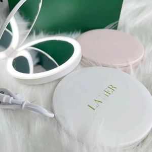 LAM Brand LED Compact Mirror Doppel Facetten Duo tragbare Make -up -Spiegel mit Geschenkboxspiegeln Make -up -Werkzeuge wieder aufladbar schöne rosa weiße runde Form