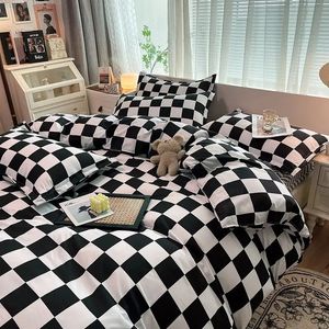 Schachbrett Bettwäsche Set Keine Bettdecke Quilt Duvet Cover Kissenbezug Flachblatt Einer Queen -Size -Polyester -Bettwäsche 240521