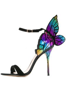 Leadie in pelle di brevetto 2024 Spedizione gratuita da 10 cm tacco alto ricamato a farfalla solida Sophia Webster Sandals a punta di punta scarpe colorate s e87