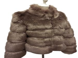 ファッション冬のコート女性贅沢なフェイクフォックスファーコートプラスサイズの女性スタンドファーカラー長袖フェイクファージャケットフォーリュア7700555