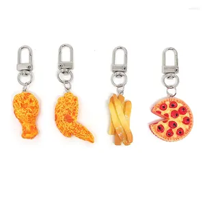 Keychains Resin Fried Chicken Leg Wing Shrimp Fries Keychain For Friend Kawaii Creative Cake Food Pendant Bag Box Car Key Ring Accessories
