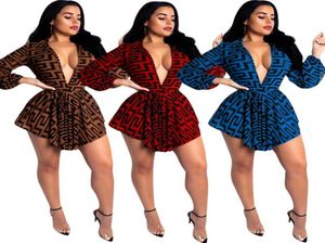 Summer Women Mini Shor Short Fashion Stampato Sexy Curnodown Collar Ladies Abito a vita alta con manica lunga Vestido2589813