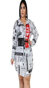 SKTU XC6080拡大女性039Sシャツドレス新聞印刷されたゆるいヒラメのドレス