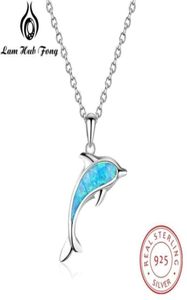 925 Sterling Silver Neckor Pendants Söt delfinform Blue Opal Necklace 925 Jewelry Gift for Women Lam Hub Fong 210929271H4416856