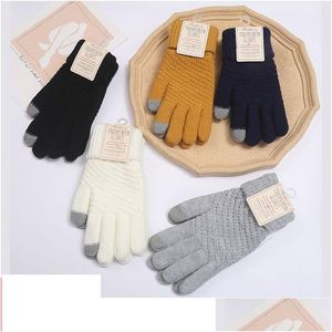 Mittens Womens Kış Kalın Eldivenler Soğuk Düzeltme Binicilik Snsaver Sıcak Yün Örme Damlı Moda Aksesuarları Şapkalar, Dhgarden Dhlis