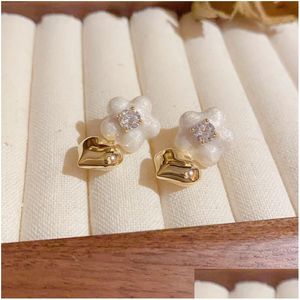 Dangle Chandelier Fashion Jewelry S925 Sier Post Stud Earrings Sweet Rhinestone Enamel Flower Heart Delivery Dhwqk