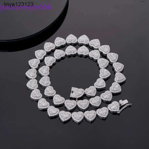 Iced Out Sier Hip Hop Jewelry 12mm Heart Shape Cz Moissanite Tennis Necklace Chain