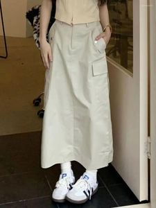 スカート韓国ファッションカーゴロングスカート女性コケットフェアコアハラジュクミディカジュアルY2K美的夏の服の服