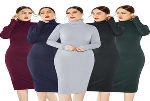 Autumn and winter women039s fashion solid color bottomed skirt long sleeve stretch slim fitting turtleneck sweater knitted dres3701214