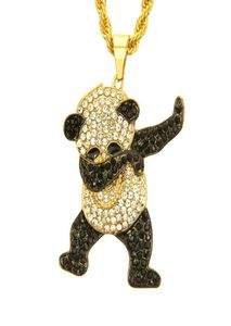 Gold Color Rhinestone luksus hip -hop taniec taniec zabawny zwierząt panda wisiorek lodowany na szyku hip -hop naszyjniki na męskie prezenty biżuterii 7447359