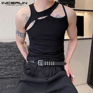 Incerun män tank tops ärmlös ihålig ut sexiga snygga fasta västar mager tunna streetwear sommarkläder 5xl 7 240507