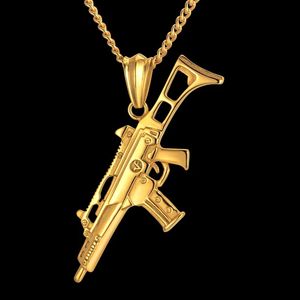 Hip Hop Rifle Gun Necklace Pendant Chain Male 14K Gold Military Necklace Men Jewelry Hippie