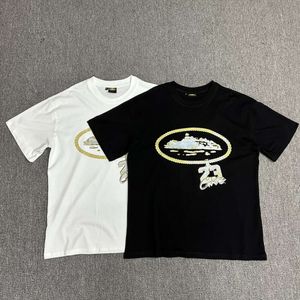 23SS Summer Devil Island Golden Chain Letter Short Sleeve Drill Culture trendiga herr- och kvinnors t-shirts