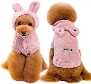 Dog Apparel Winter Thick Soft Flannel Clothes Pet Pajamas Pure Color Hooded Coat Puppy Cute Bear Ear Design Warm