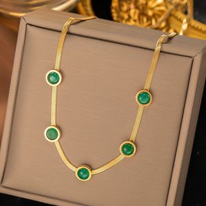 New Fashion Flat Snake Chain Choker Necklace For Women 14K Gold Green CZ Necklace Female Jewelry Gift