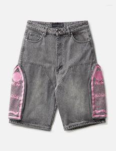 Męskie spodnie American Retro Angled Boczne kieszeń dżinsowe szorty dla mężczyzn Summer Y2K Trendy Loose Street Hip-Hop Basketball Kobiety