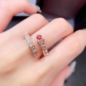 Mode 925 Silver Snake Ring for Party 3mm Natural Ruby Ring Fortsätt Shining 3 Layer 18K Gold Plated Ruby Smycken för kvinna