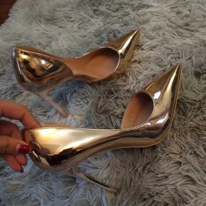 Sandálias femininas 10,5 cm de altura bomba feminina listrada de metal lenço de couro weddstiletto salto alto festas de prata champagne shoes de ouro j240520