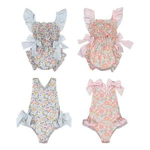 Czjw One-Pieces Girls Badeanzug Amoi Girls Mode Nylon Baby Ein Stück Schleuder blau rosa gedruckt süßer Strand Badeanzug 2y-6y D240521