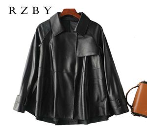 Spring Autumn Genuine Leather Jacket Big Pocket Chic Loose MotoBike BF Vintage Retro Women Sheepskin Coat Plus Size RZBY300 2110113413045