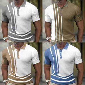 Herren Plus T-Shirts Polos Sommer Neues Männer-Polo-Hemd Kurzärärmte Farbblock Streifenknopf Waffelmuster T-Shirt T-Shirts Tops
